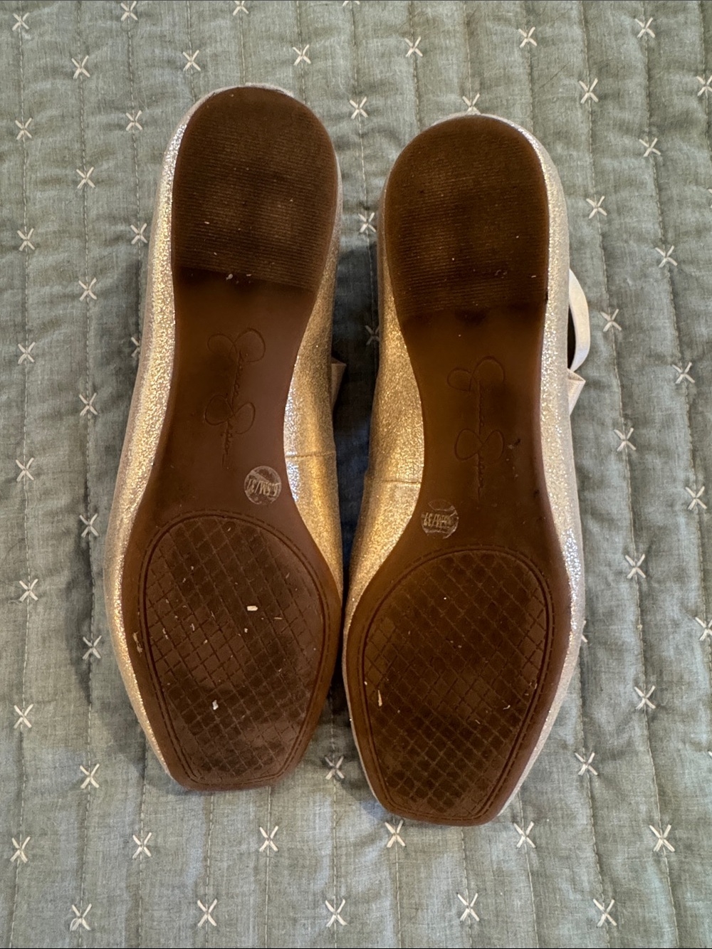 EUC - Jessica Simpson Sparkle Ballet Flats with Ankle Ribbon - Size 6 1/2 - Picture 3 of 6